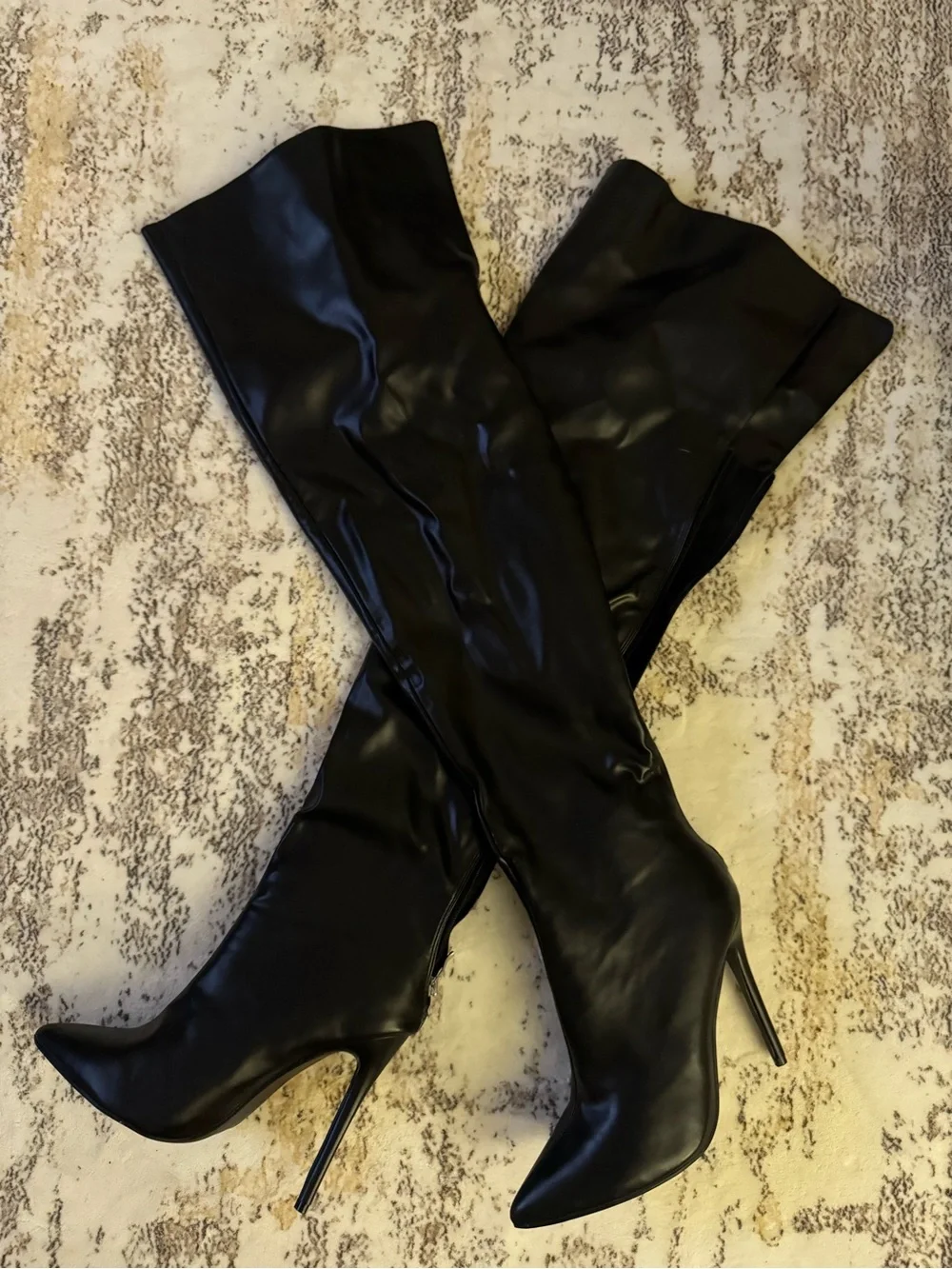 Faux Leather Pointed High Heel Over the Knee - PLT